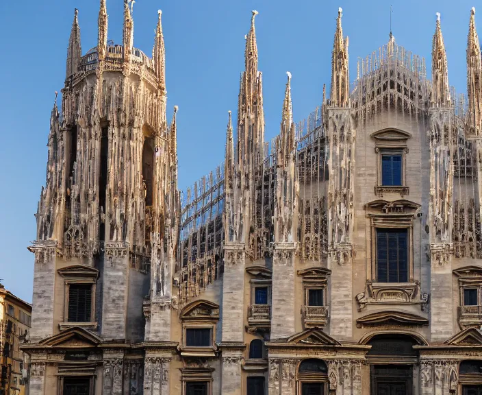 Prompt: 4 k hd, high detail photograph of milan dome cathedral, shot with sigma f / 4. 2, 2 5 0 mm sharp lens, volumetric lighting, high level texture render