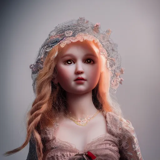 Prompt: masterpiece portrait of an ENCHANTED DOLL by Marina Bychkova, dramatic lighting, 8k