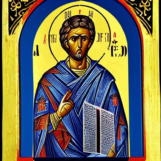 Prompt: Apollo, Byzantine Orthodox icon, archival photograph
