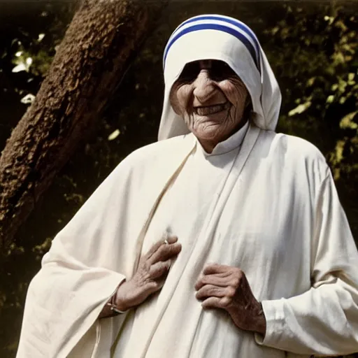 Image similar to glamorous mother teresa posing for a calendar photoshoot