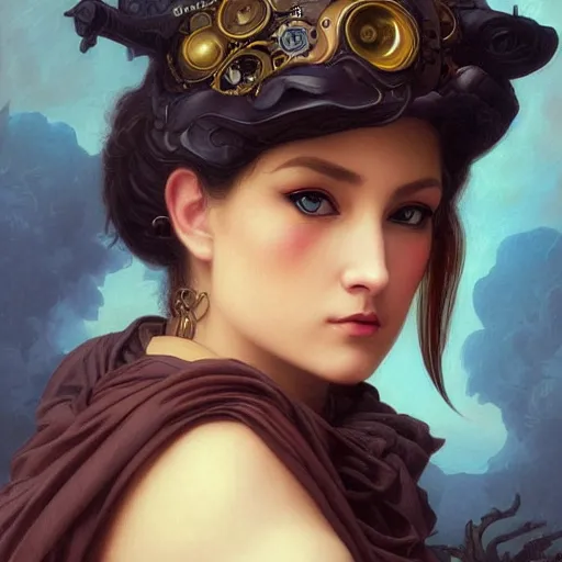 Prompt: a portrait painting of a fantasy steampunk lady, highly detailed, art by tristan eaton and artgerm and william - adolphe bouguereau