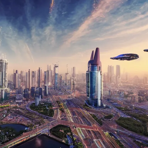 Prompt: multicolor photo of futuristic moscow with flying spaceships by gregory crewdson created at future in 4 k ultra high resolution and with ultra wide angle, with inspiring feeling