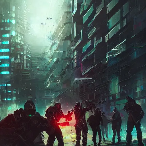 Image similar to angry cyberpunk rioters, detailed digital illustration by greg rutkowski, android netrunner