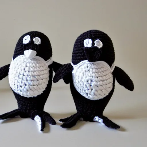 Prompt: crocheted penguins,