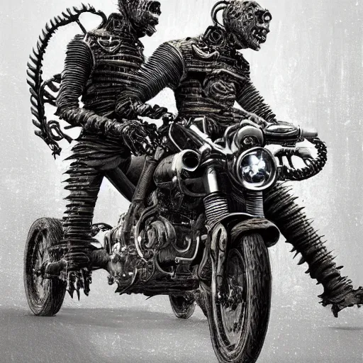 Image similar to motorbikers cyborgs, horror art by beksinski and szukalski and giger and and pyromallis and dzo and iris compiet and seb mckinnon and, technical drawing, blueprint, highly detailed, intricate, sharp focus, trending on artstation hq, deviantart, unreal engine 5, 4 k uhd image