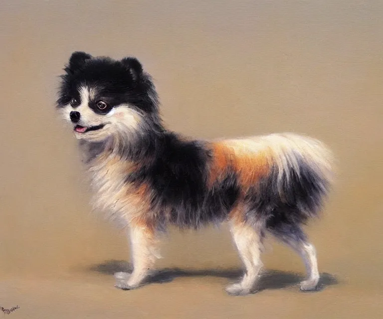 Image similar to pomeranian, cute, monet, oil painting, trending on artstation