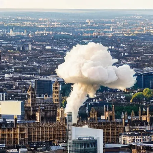 Prompt: Photo of a Mushroom cloud over London