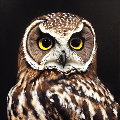 Prompt: A portrait of an owl, illustration by Phil Hale, artstationhq