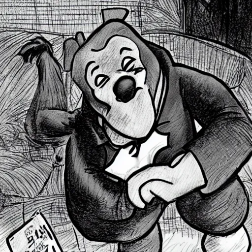 Prompt: winnie the pooh playing the joker from batman