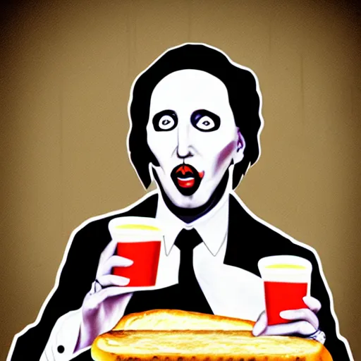 Image similar to digital painting of marilyn manson eating toast