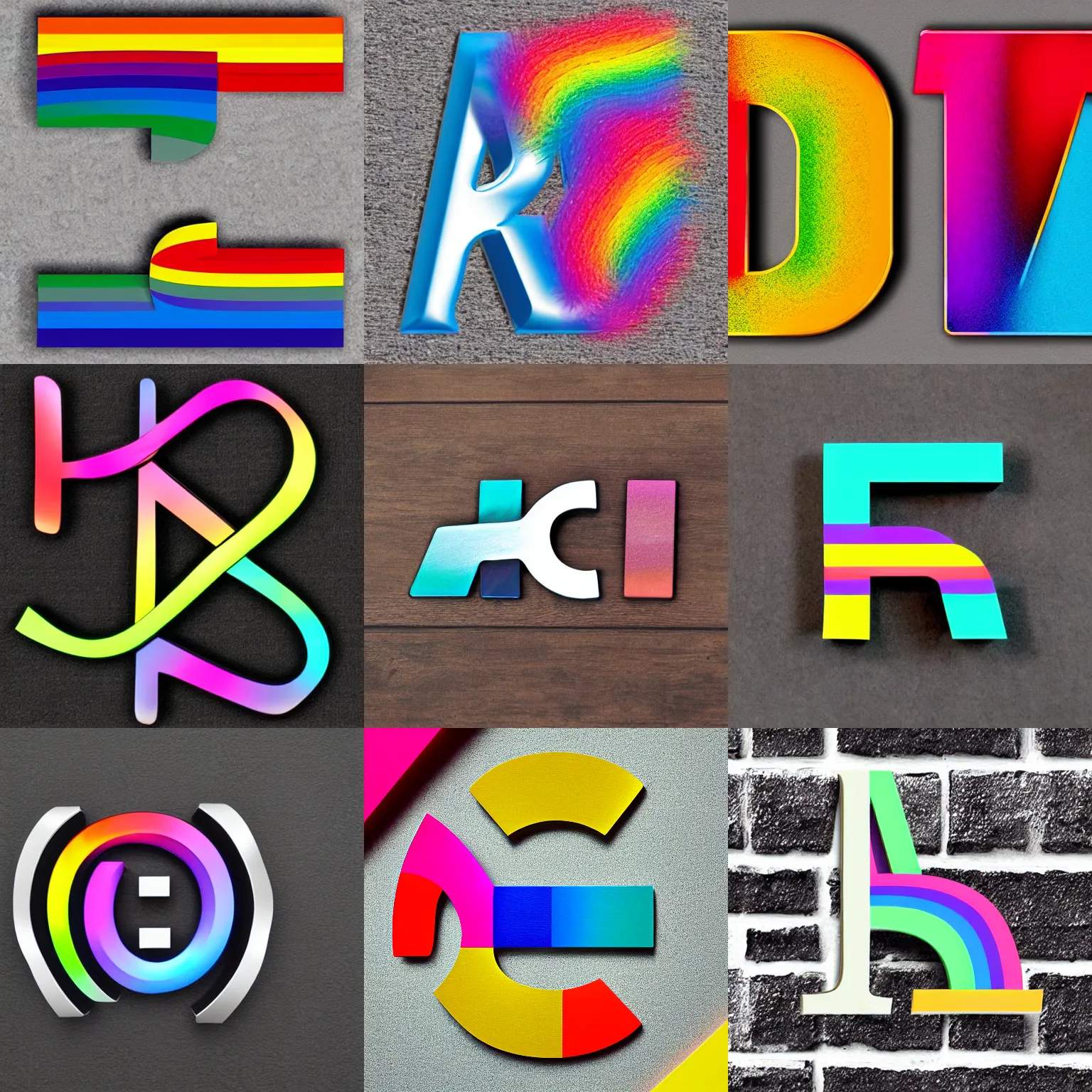 Prompt: brushed metal letter e with rainbow sides