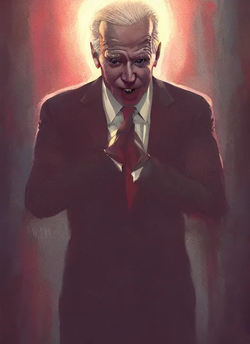 Image similar to symmetry!! joe biden as the devil, scenery, evil, sinister, beautiful, perfect composition, perfect lighting, artstation, artgerm, derek zabrocki, greg rutkowski, 4 k