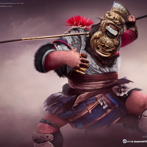 Image similar to faceless, tetsubo wielding masked female shugoki o - yoroi, komainu kabuto, forhonorgame, rikishi, ukiyo - e, cgsociety, hajime sorayama