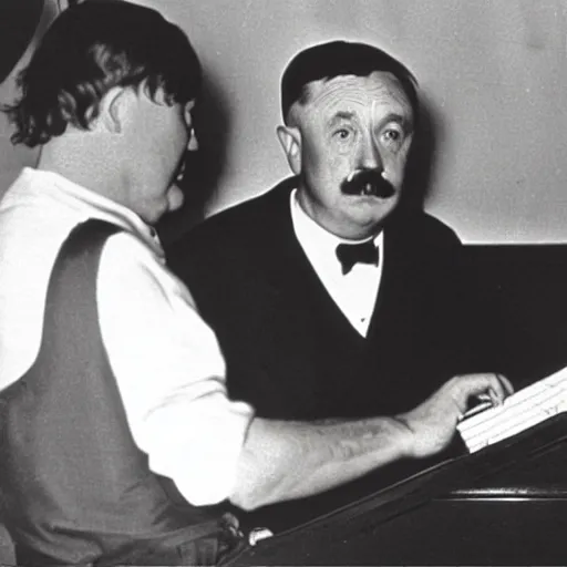 Image similar to “ 1 9 3 3 go pro photo of albert einstein and adolf hitler playing a duet on piano, award winning ”