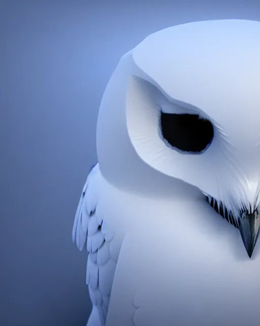 Image similar to closeup of a snow owls face, in the style of brian froud, brian despain, brian bolland, digital art, unreal engine, volumetric lighting, dark moody lighting, post apocalyptic, 4 k