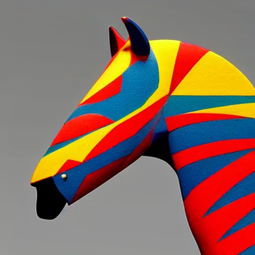 Prompt: horse head statue , gradient from red to yellow background