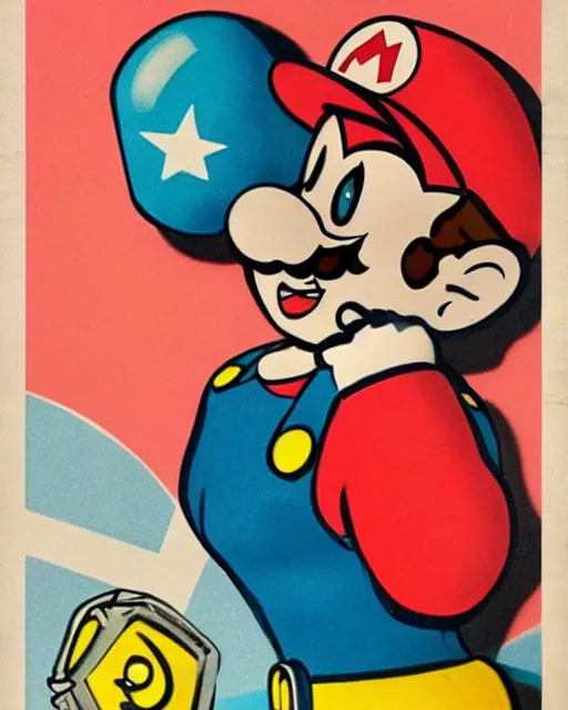 Image similar to mario, 1 9 5 0 s pinup, retro futurism