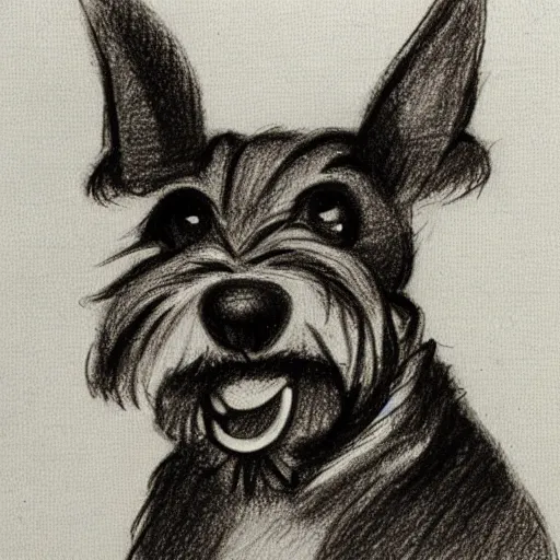 Image similar to milt kahl pencil sketch of happy mini schnauzer