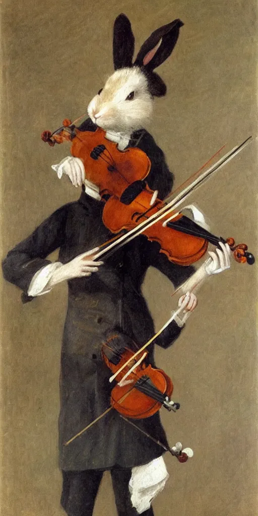 Prompt: a rabbit playing violin, in the style of fanny brate