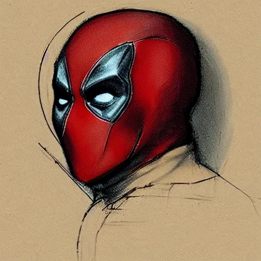 Image similar to old Leonardo da Vinci sketch of Deadpool