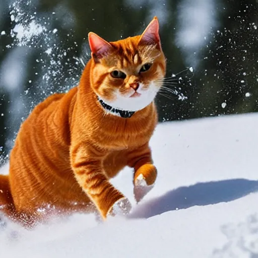 Image similar to an orange tabby cat skiing
