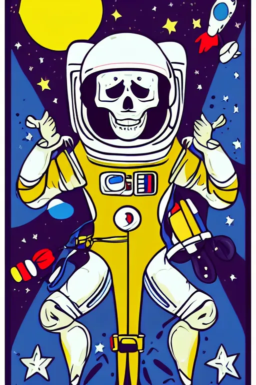 Image similar to A portrait of a skeleton as an astronaut on the moon, sticker, colorful, illustration, highly detailed, smooth and clean vector curves, no jagged lines, vector art, smooth