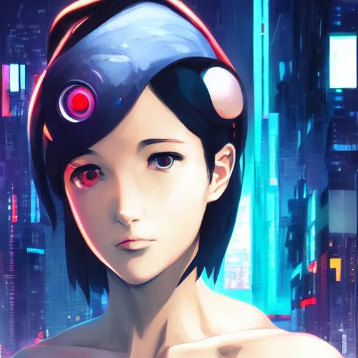 Image similar to An anime portrait of a fit Phoebe Kates as a cyberpunk hacker, by Stanley Artgerm Lau, WLOP, Rossdraws, James Jean, Andrei Riabovitchev, Marc Simonetti, and Sakimichan, tranding on artstation