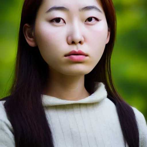 Prompt: Portrait of an 1985 young korean girl, (EOS 5DS R, ISO100, f/8, 1/125, 84mm, postprocessed, crisp face, facial features)