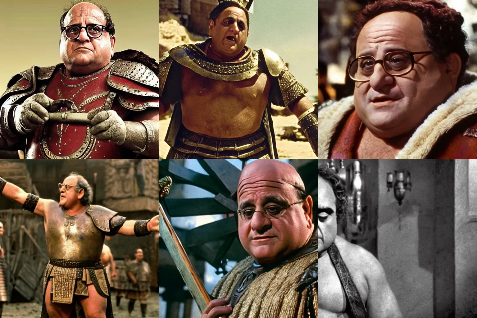 Prompt: dany devito as a centurion in an redemption scene in an 1 9 5 0's movie, technicolor, sunny day, drama, roman, good cinematography