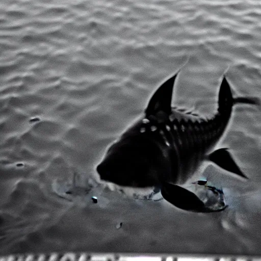 Image similar to a real life gyarados swimming in a lake, proof photograph, black and white, blurry, old camera, grainy, motion blur, unfocused