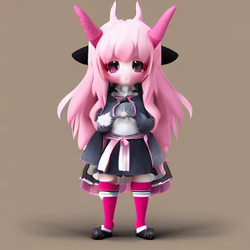 Prompt: cute fumo plush of a goat girl with horns, anime girl, witch, artstation, vray