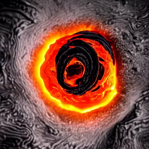 Image similar to award - winning macro of a beautiful black magma rose made of glowing molten lava, inner glow, magma texture