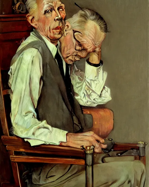 Prompt: high quality high detail painting by norman rockwell, hd, portrait, old man, muted pastel colors, photorealistic lighting