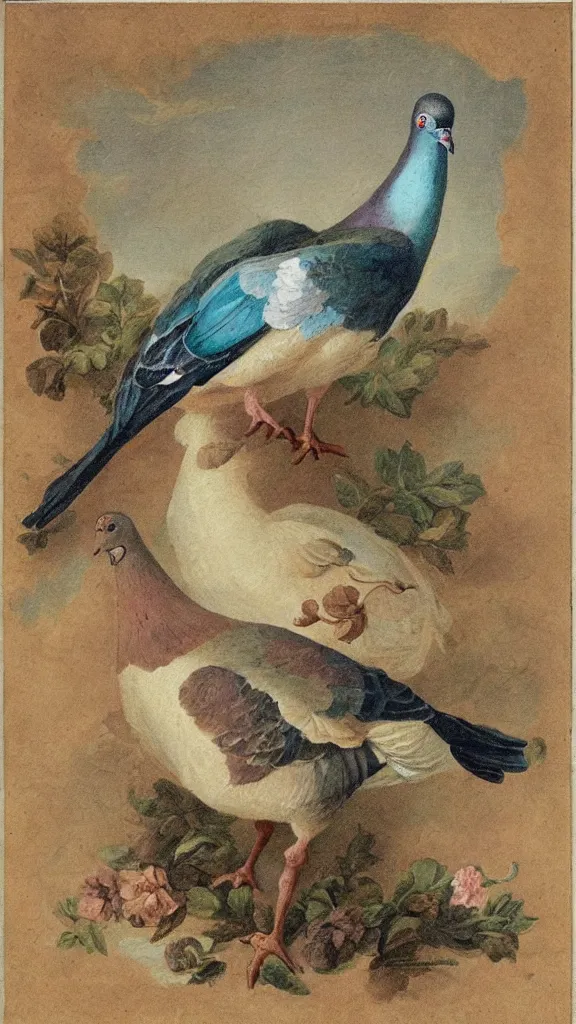 Image similar to ( ( ( ( ( rococo ) ) ) ) ) painting of a pigeon, y 2 k aesthetic, clip art