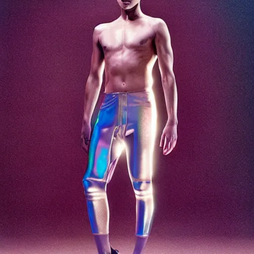 Image similar to an holographic athletic beautiful male space king, photographed by erwin olaf