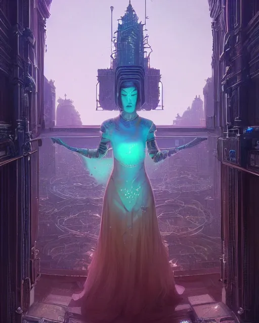 Prompt: highly detailed surreal vfx portrait of a cyberpunk queen in a majestic castle by golden tree, stephen bliss, unreal engine, greg rutkowski, loish, rhads, beeple, makoto shinkai and lois van baarle, ilya kuvshinov, rossdraws, tom bagshaw, alphonse mucha, global illumination, detailed and intricate environment