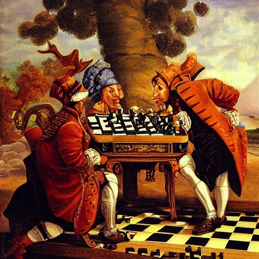 Image similar to tank playing chess looking wise, rococo oil painting, highly detailed