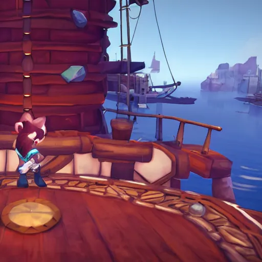 Image similar to hedgehog on a ship in seqa of thieves, game, screenshot, epic