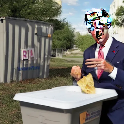 Prompt: joe biden eating from a dumpster