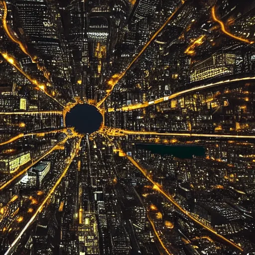 Image similar to photo of a power grid city at night birds eye view inception cinematic