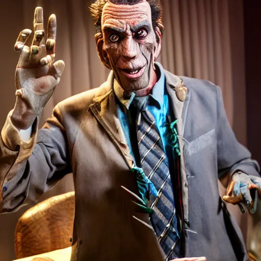 Image similar to animatronic Michael Richards, exposed mechanics, photo, Stan Winston studios, detailed, 4k