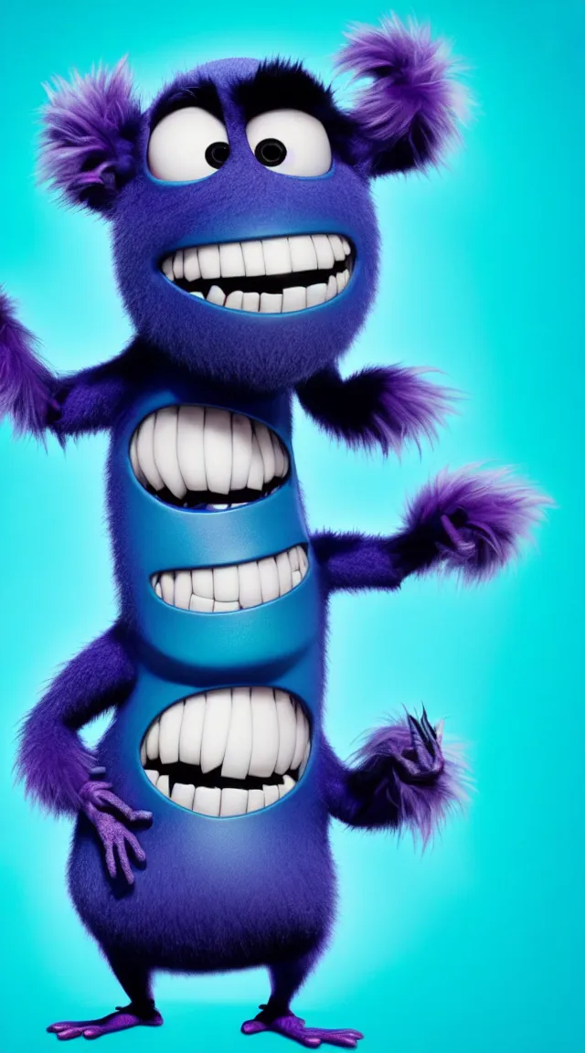 Image similar to a full studio shot of a deadly virus as a pixar character against a dark cyan backdrop. it is sinister yet friendly. hair, fur, fleshy, cute.