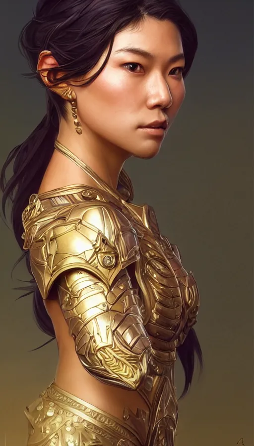 Image similar to paladin, perfectly-centered-Portrait of the most beautiful women on the planet, sweaty, asian, insane, intricate, highly detailed, digital painting, artstation, concept art, smooth, sharp focus, illustration, Unreal Engine 5, 8K, art by artgerm and greg rutkowski and alphonse mucha