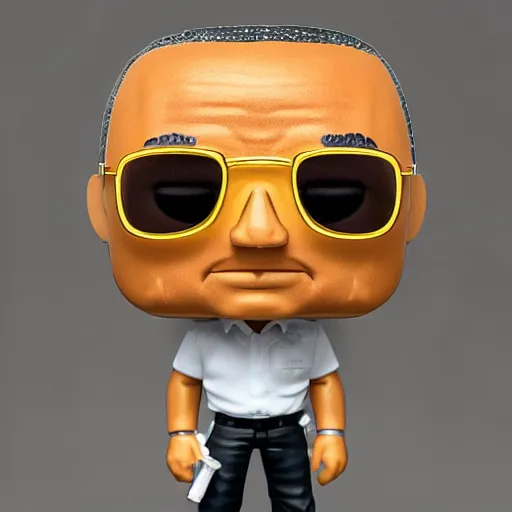 Image similar to funko pop gustavo fring. half face. death scene from breaking bad. toy design