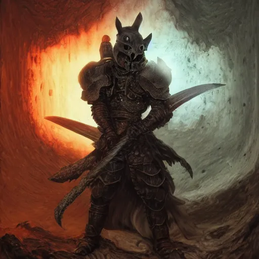 Image similar to berserk skullknight black armor, anthropomorphic shiba inu, shiba inu face, in tavern of knights, stuning 3 d render, masterpiece, glowing aura, by donato giancola and greg rutkowski and wayne barlow and zdzisław beksinski, realistic face