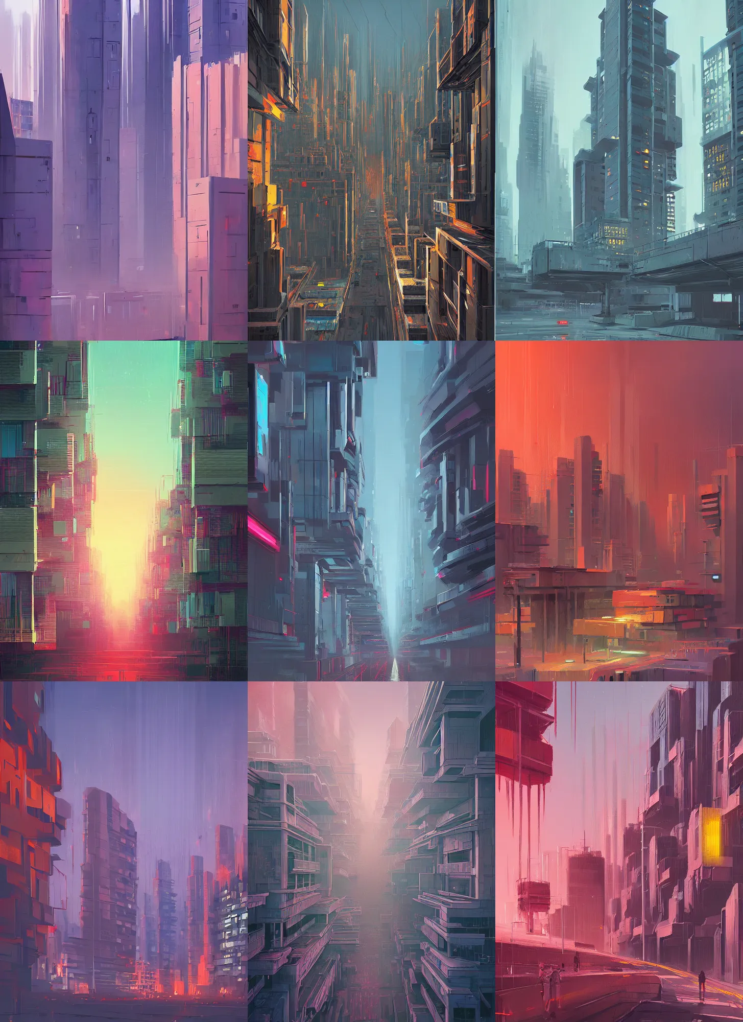Prompt: A professional digital painting of a far-future brutalist city, by Alena Aenami, trending on Artstation