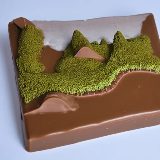 Prompt: landscape made out of milk chocolate