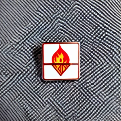 Image similar to a retro minimalistic rhombus shape enamel pin of a retro minimalistic flame fire warning label, smooth curves