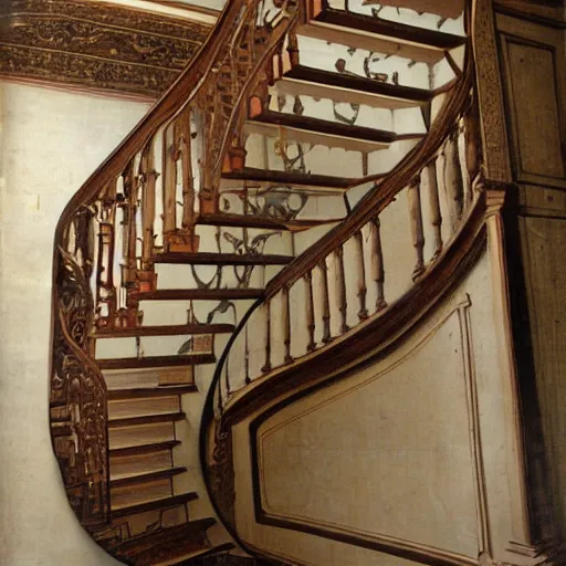 Prompt: staircase designed by leonardo da vinci, 1 5 1 6.