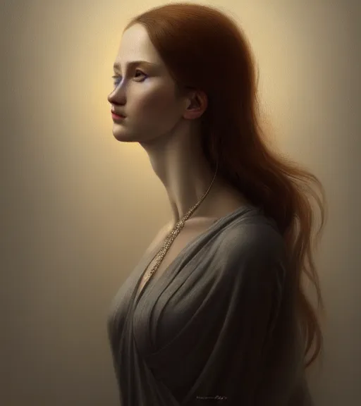 Image similar to portrait of a woman, heightened detail, poised, intense emotion, detailed facial expression, detailed surroundings, intricate, elegant, highly detailed, centered, digital painting, artstation, concept art, smooth, sharp focus, illustration, by ( leonardo da vinci ), wlop